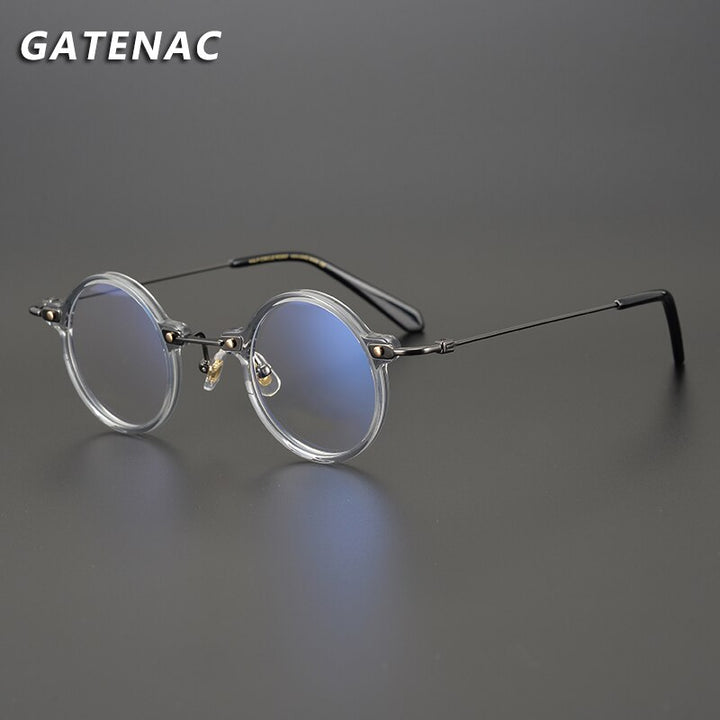 Gatenac Unisex Full Rim Round Acetate Titanium Frame Eyeglasses Gxyj577 Full Rim Gatenac