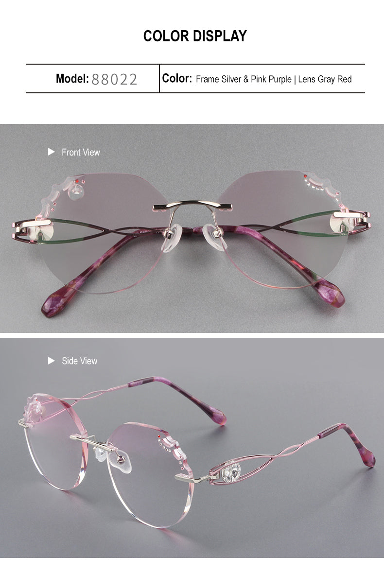 Chashma Women's Rimless Round Titanium Alloy Diamond Cut Frame Eyeglasses A88022 Rimless Chashma
