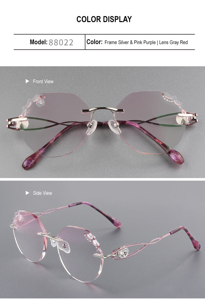 Chashma Women's Rimless Round Titanium Alloy Diamond Cut Frame Eyeglasses A88022 Rimless Chashma