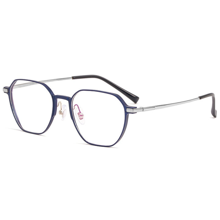Yimaruili Unisex Full Rim Aluminum Magnesium Polygonal Frame Eyeglasses 5052 Full Rim Yimaruili Eyeglasses Dark Blue