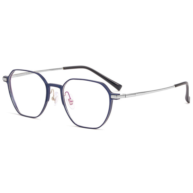 Yimaruili Unisex Full Rim Aluminum Magnesium Polygonal Frame Eyeglasses 5052 Full Rim Yimaruili Eyeglasses Dark Blue  
