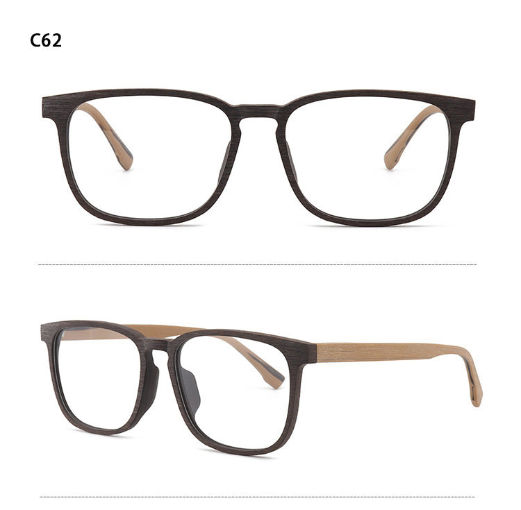 Hdcrafter Men's Full Rim Square Metal Wood Frame Eyeglasses P1688 Full Rim Hdcrafter Eyeglasses