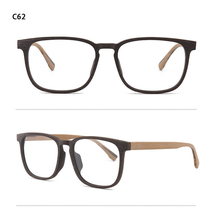 Hdcrafter Men's Full Rim Square Metal Wood Frame Eyeglasses P1688 Full Rim Hdcrafter Eyeglasses