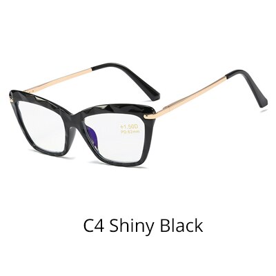 Ralferty Women's Reading Glasses Acetate Cat Eye 9753 Reading Glasses Ralferty C4 Shiny Black 0
