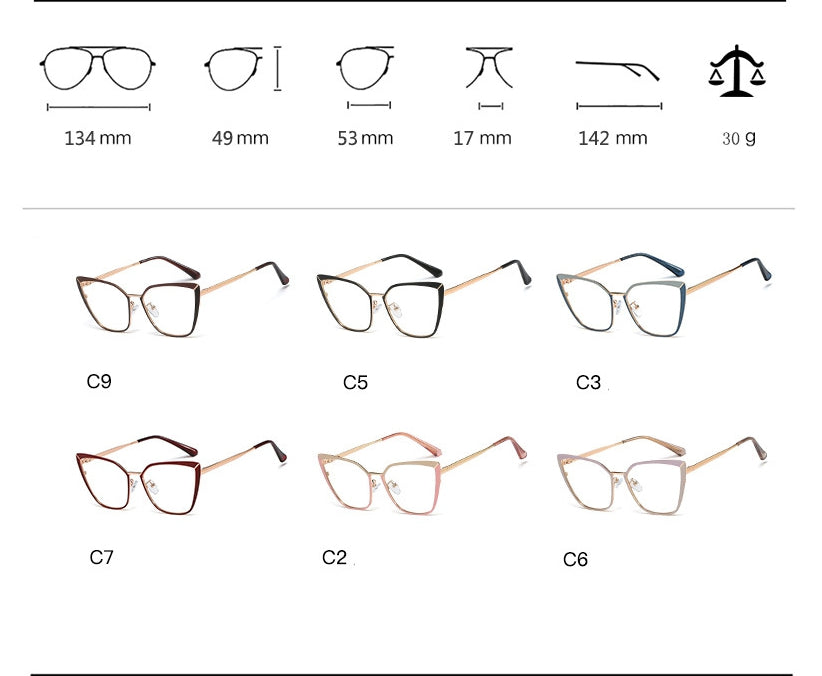 CCspace Unisex Full Rim Square Cat Eye Alloy Frame Eyeglasses 48104 Full Rim CCspace