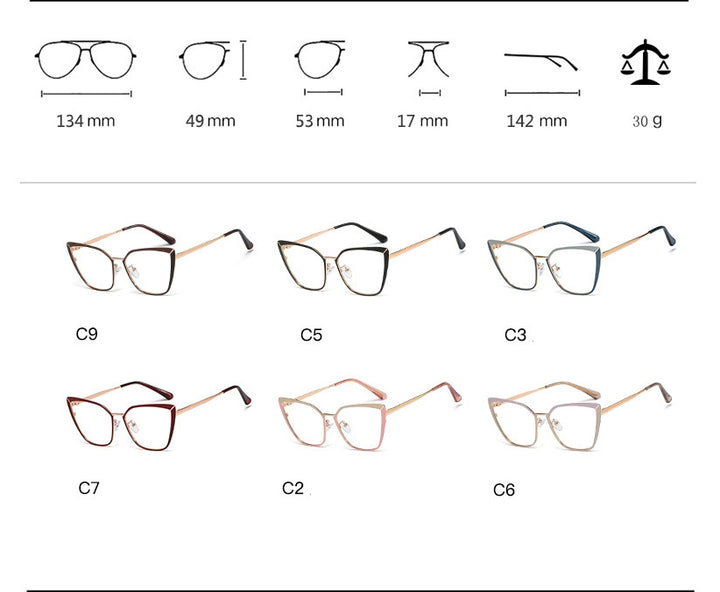 CCspace Unisex Full Rim Square Cat Eye Alloy Frame Eyeglasses 48104 Full Rim CCspace