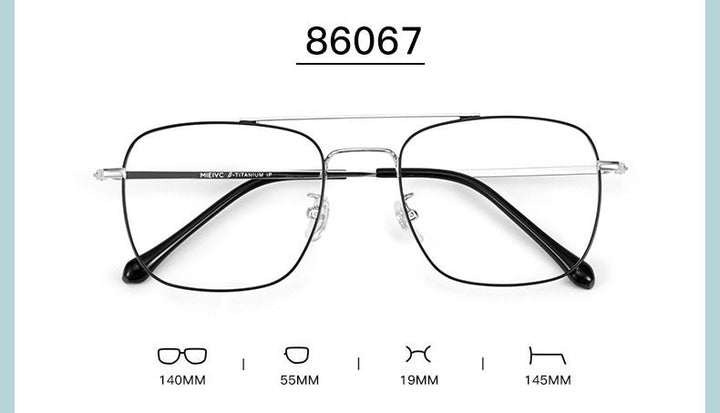 Handoer Unisex Full Rim Irregular Square Titanium Double Bridge Eyeglasses 86067 Full Rim Handoer
