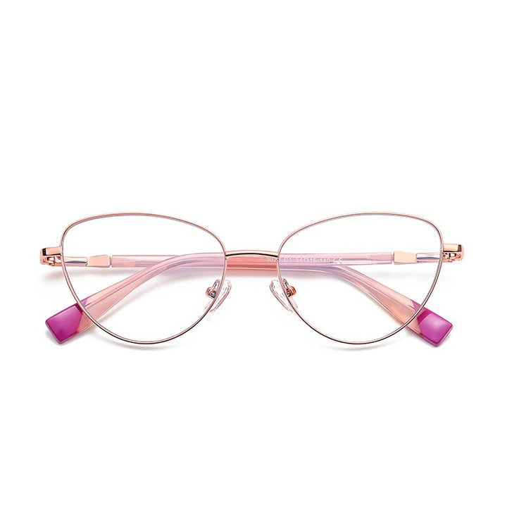 Gmei Women's Full Rim Alloy Cat Eye Frame Eyeglasses 3020 Full Rim Gmei Optical C1 Rose Gold Pink