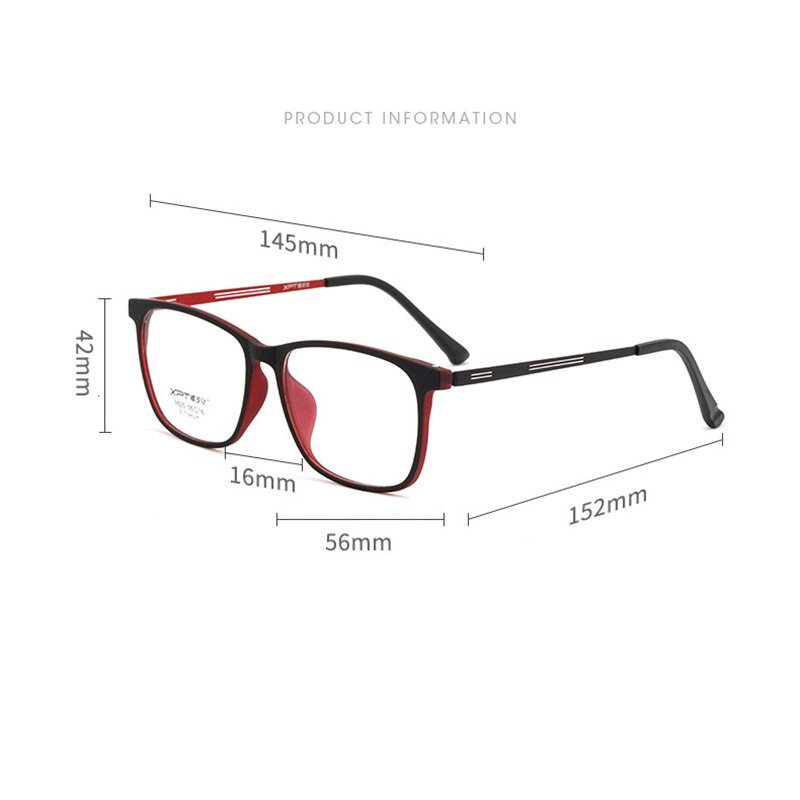 Hotony Unisex Full Rim Square TR 90 Resin B Titanium Frame Eyeglasses 9825 Full Rim Hotony