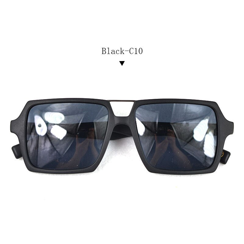 Hdcrafter Men's Full Rim Double Bridge Square Frame Polarized Wood Sunglasses Pd90161 Sunglasses HdCrafter Sunglasses Black-C10