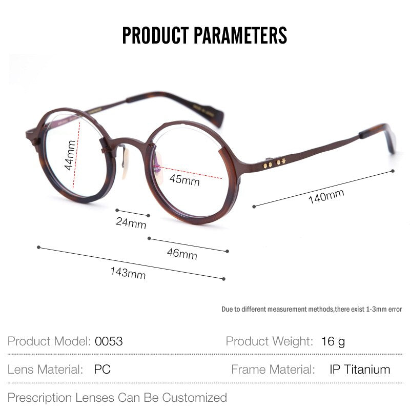 Muzz Unisex Full Rim Round IP Titanium Acetate Hand Crafted Frame Eyeglasses 0053 Full Rim Muzz