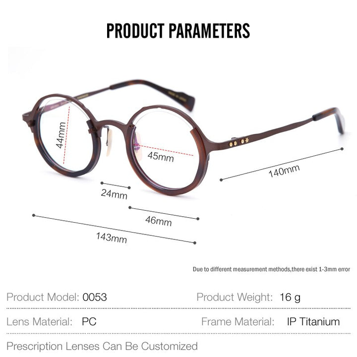 Muzz Unisex Full Rim Round IP Titanium Acetate Hand Crafted Frame Eyeglasses 0053 Full Rim Muzz