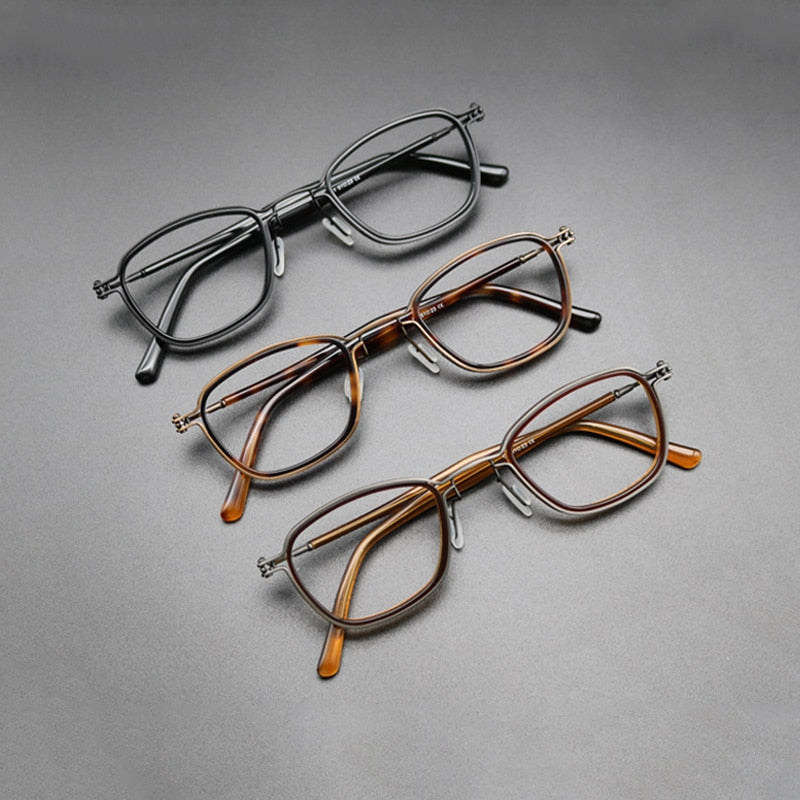 Gatenac Unisex Full Rim Square Acetate Titanium Frame Eyeglasses Gxyj544 Full Rim Gatenac