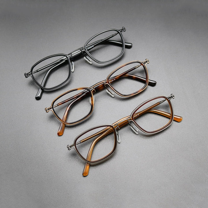Gatenac Unisex Full Rim Square Acetate Titanium Frame Eyeglasses Gxyj544 Full Rim Gatenac