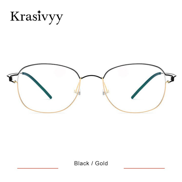 Krasivyy Women's Full Rim Round Screwless Titanium Alloy Eyeglasses Kr68618 Full Rim Krasivyy Black Gold  