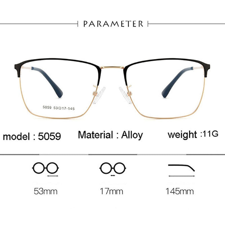 Hotochki Men's Full Rim Square Horned Acetate Alloy Eyeglasses 5059 Full Rim Hotochki