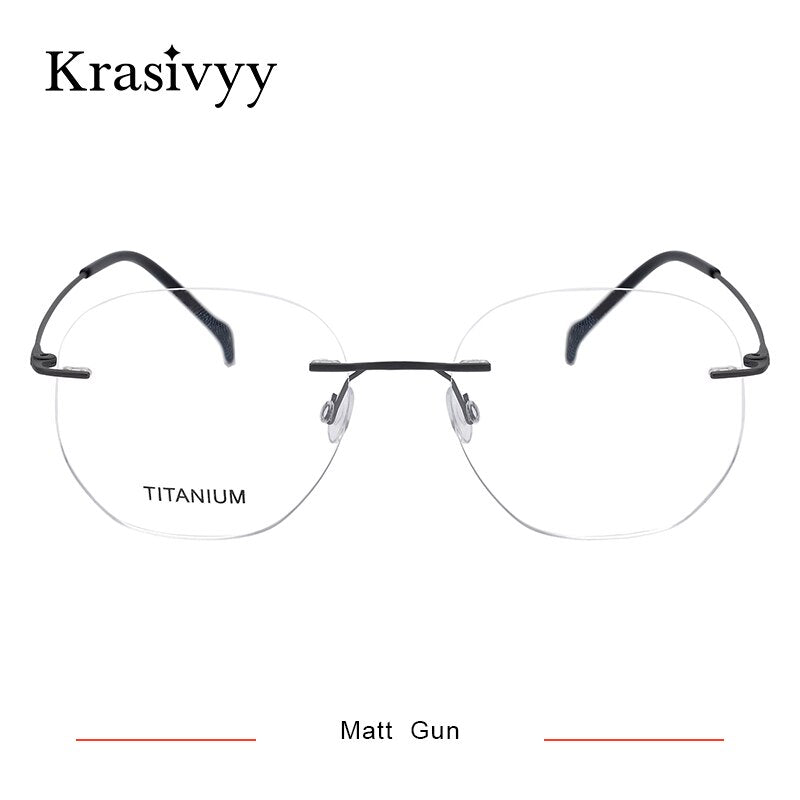 Krasivyy Unisex Rimless Irregular Round Screwless Titanium Eyeglasses Kr5010 Rimless Krasivyy Matt Gun China