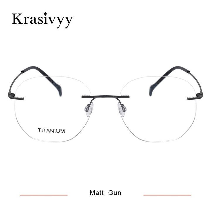 Krasivyy Unisex Rimless Irregular Round Screwless Titanium Eyeglasses Kr5010 Rimless Krasivyy Matt Gun China