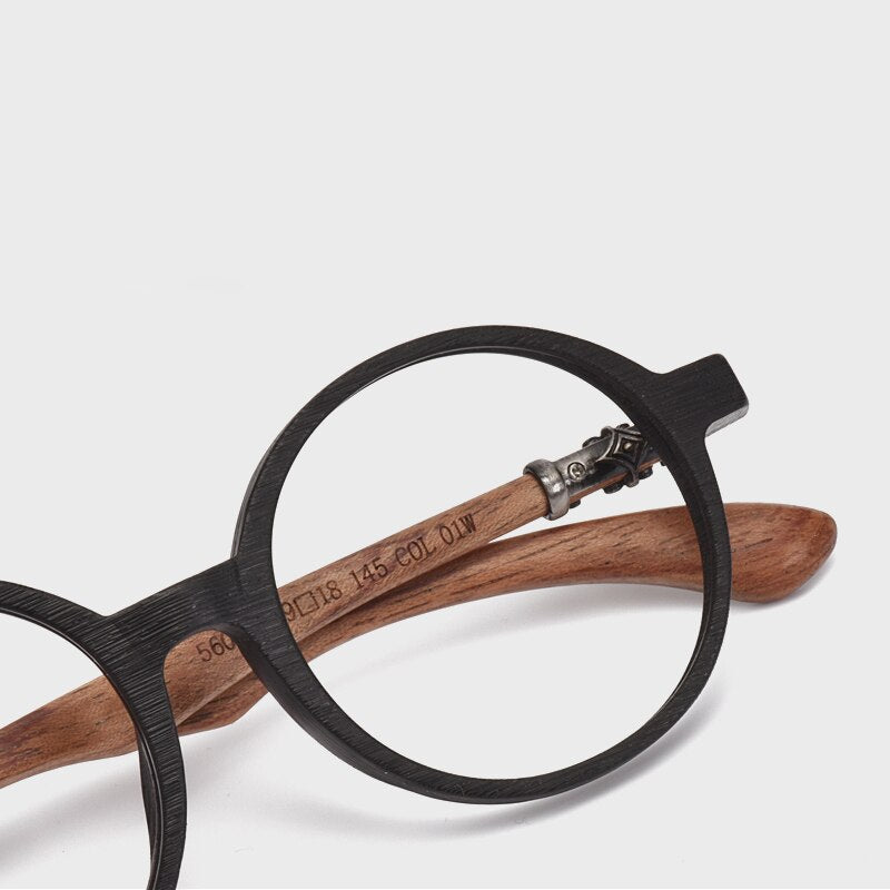 Hdcrafter Unisex Full Rim Round Wood Frame Eyeglasses 5607 Full Rim Hdcrafter Eyeglasses