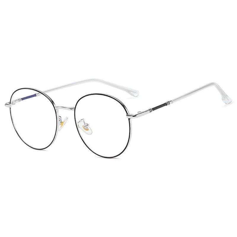 Hotony Unisex Full Rim Round Alloy Eyeglasses 61099 Full Rim Hotony BLACK SILVER