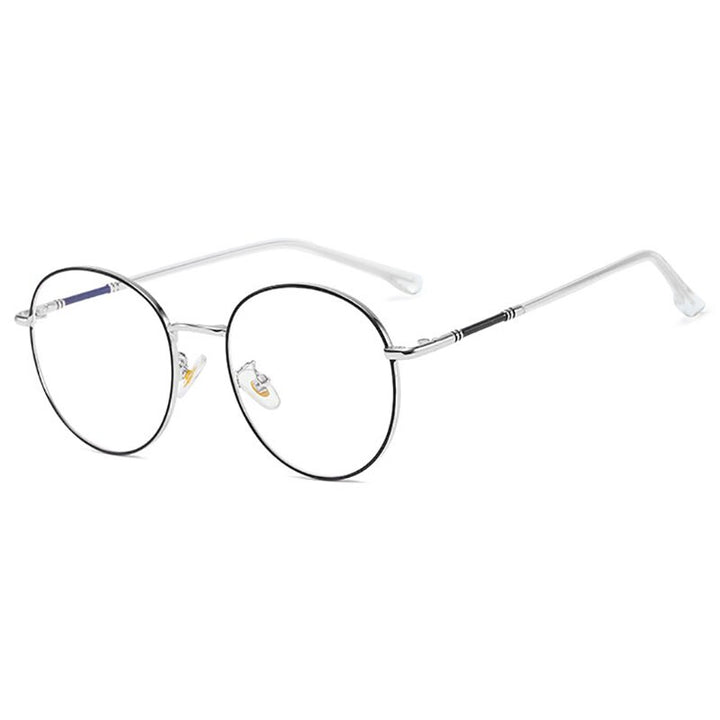 Hotony Unisex Full Rim Round Alloy Eyeglasses 61099 Full Rim Hotony BLACK SILVER