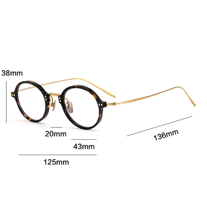 Gatenac Unisex Full Rim Round Acetate Titanium Frame Eyeglasses Gxyj329 Full Rim Gatenac