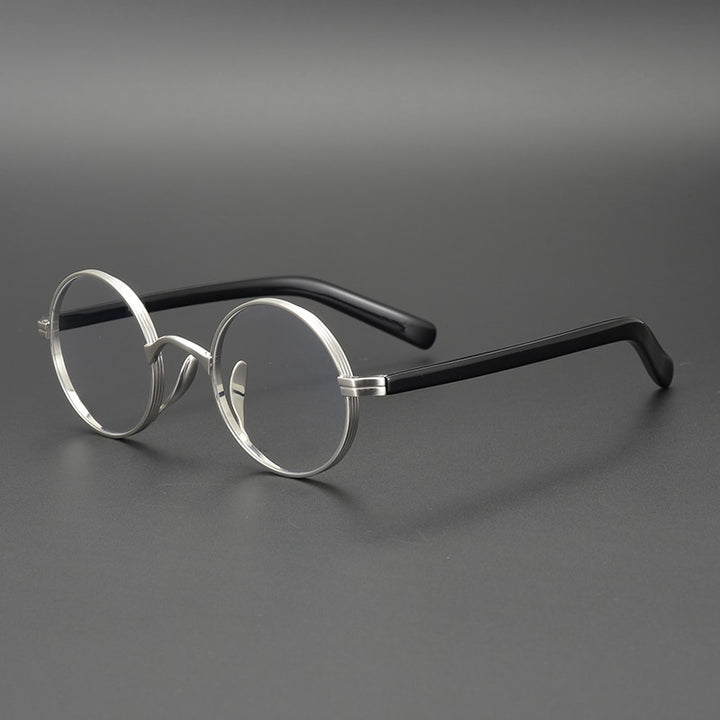 Gatenac Unisex Full Rim Round Titanium Acetate Frame Eyeglasses Gxyj47 Full Rim Gatenac Silver