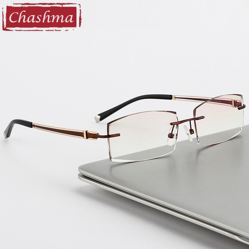 Chashma Ottica Men's Rimless Rectangle Titanium Eyeglasses Tinted Lenses 1025 Rimless Chashma Ottica