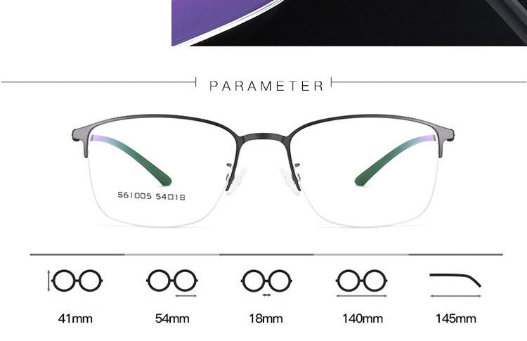 Hotochki Men's Semi Rim Browline Alloy Frame Eyeglasses 61005 Semi Rim Hotochki