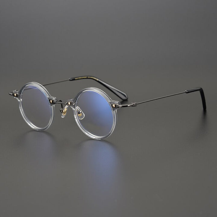 Gatenac Unisex Full Rim Round Acetate Titanium Frame Eyeglasses Gxyj577 Full Rim Gatenac Gray