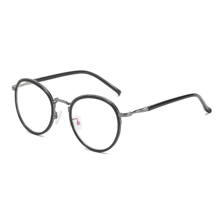 Hotony Unisex Full Rim Round Tr 90 Alloy Eyeglasses 1922 Full Rim Hotony BLACK GREY
