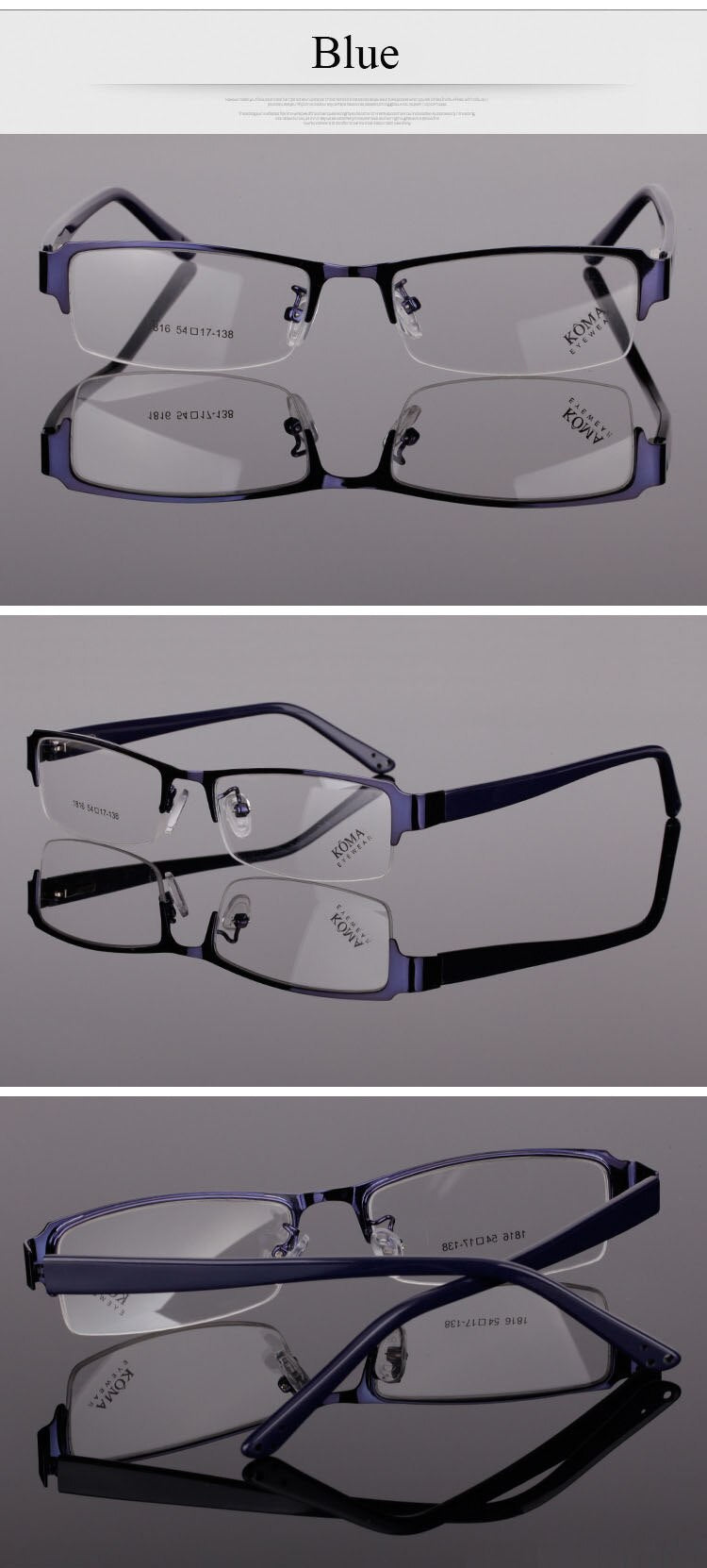 Bclear Men's Semi Rim Acetate Alloy Square Eyeglasses Spring Hinge N1816 Semi Rim Bclear