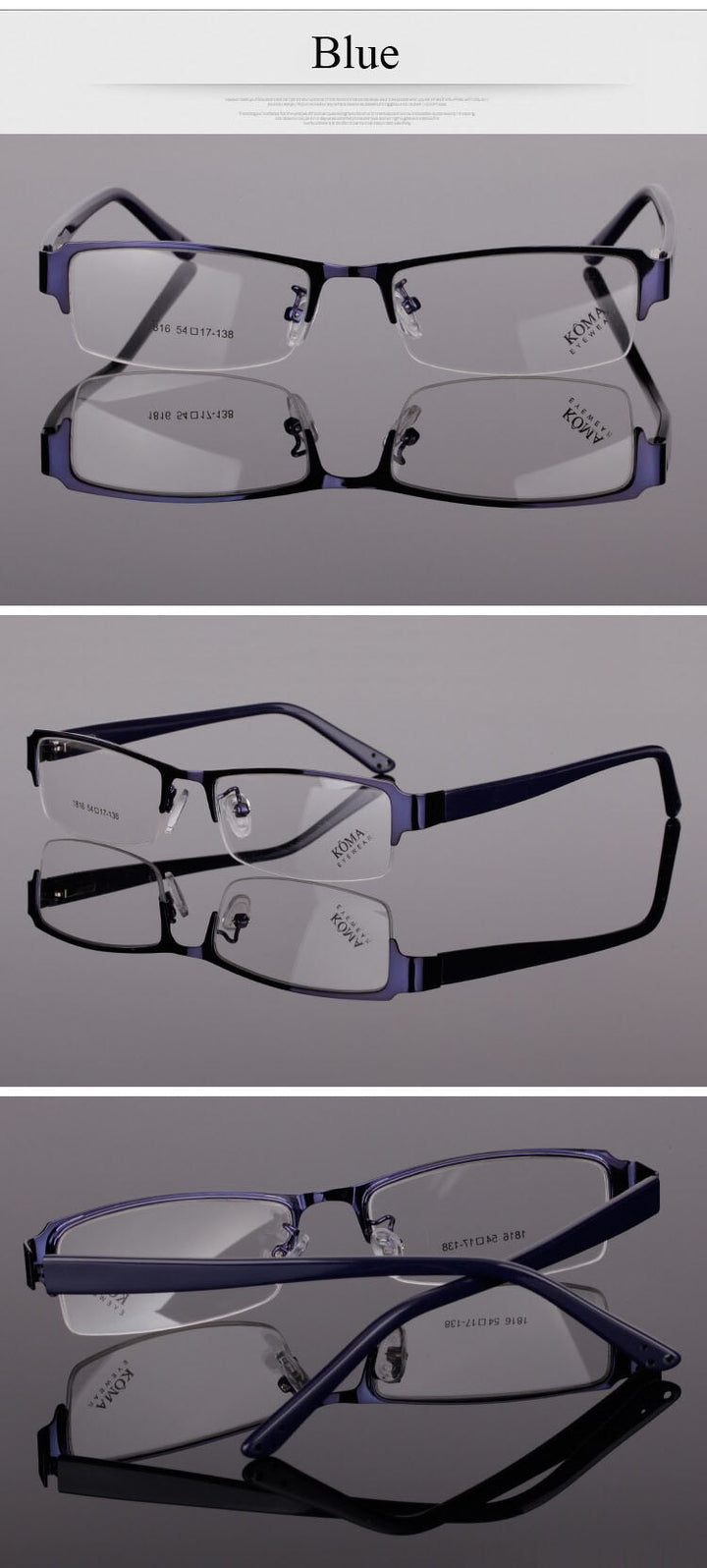 Bclear Men's Semi Rim Acetate Alloy Square Eyeglasses Spring Hinge N1816 Semi Rim Bclear