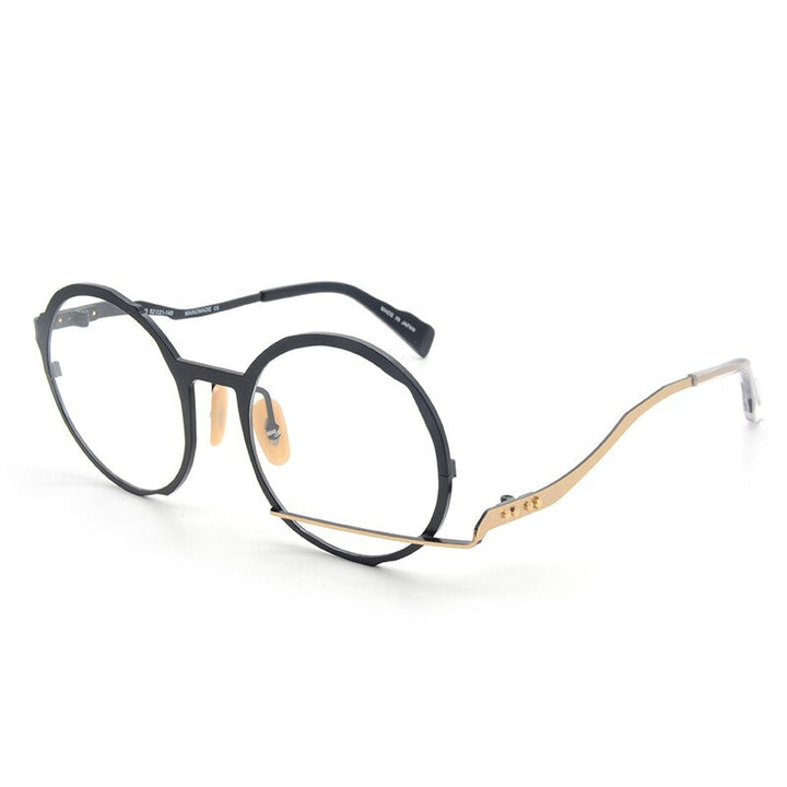Muzz Men's Full Rim Polygonal Round Ultem Titanium Frame Eyeglasses 0034 Full Rim Muzz BLACK GOLD
