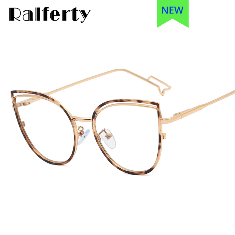 Ralferty Metallic Eyeglass Frame Women Computer Anti Blue Light Glasses Full Rim Ralferty