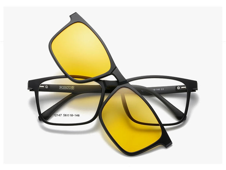 Yimaruili Unisex Full Rim Resin Frame Eyeglasses + 5 Polarized Magnetic Clip On Sunglasses 12147 With Clip Ons Yimaruili Eyeglasses