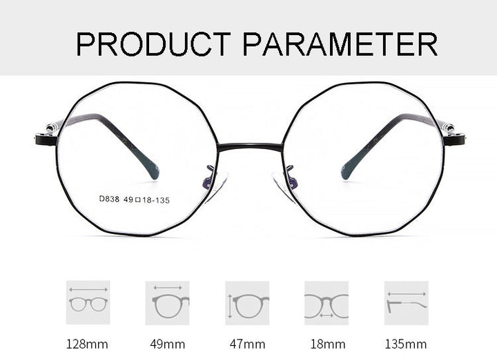 Hotony Unisex Full Rim Polygon Round Alloy Frame Spring Hinge Eyeglasses D838 Full Rim Hotony