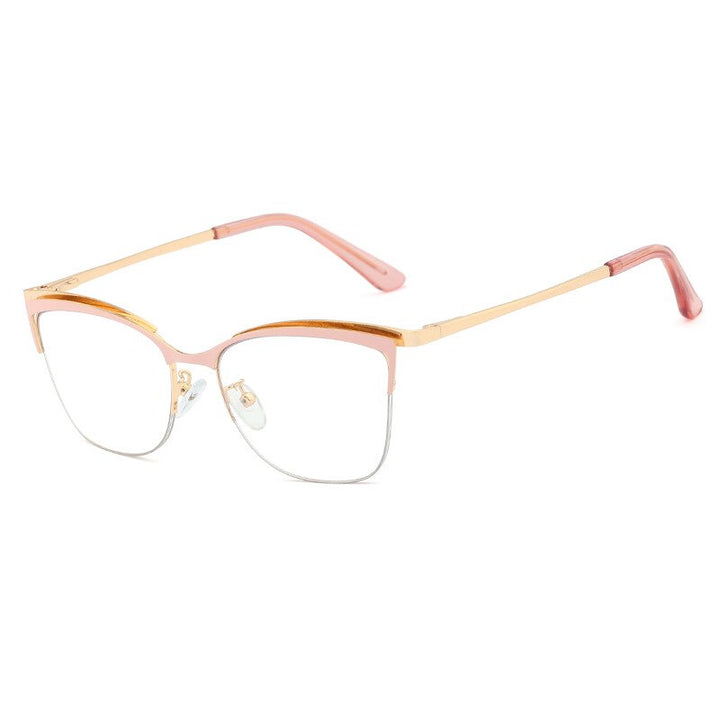 CCspace Women's Semi Rim Cat Eye Alloy Frame Eyeglasses 48282 Semi Rim CCspace C2Pink
