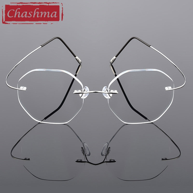 Chashma Ottica Unisex Rimless Octagon Polygon Titanium Eyeglasses 9017 Rimless Chashma Ottica