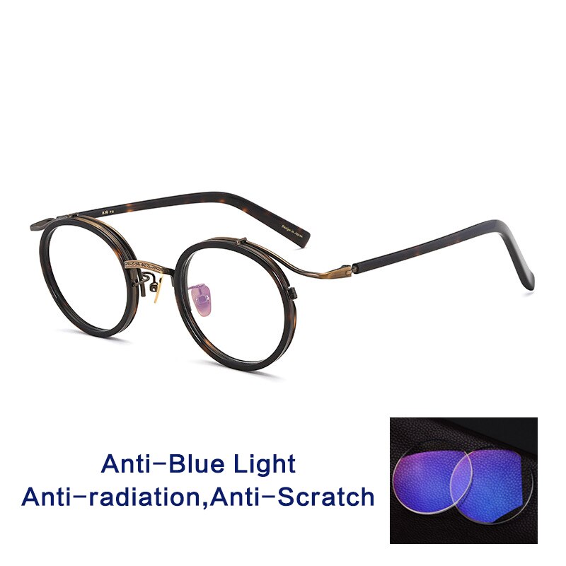 Gatenac Unisex Full Rim Round Acetate Alloy Frame Eyeglasses Gxj37 Full Rim Gatenac Bronze Anti-Blue