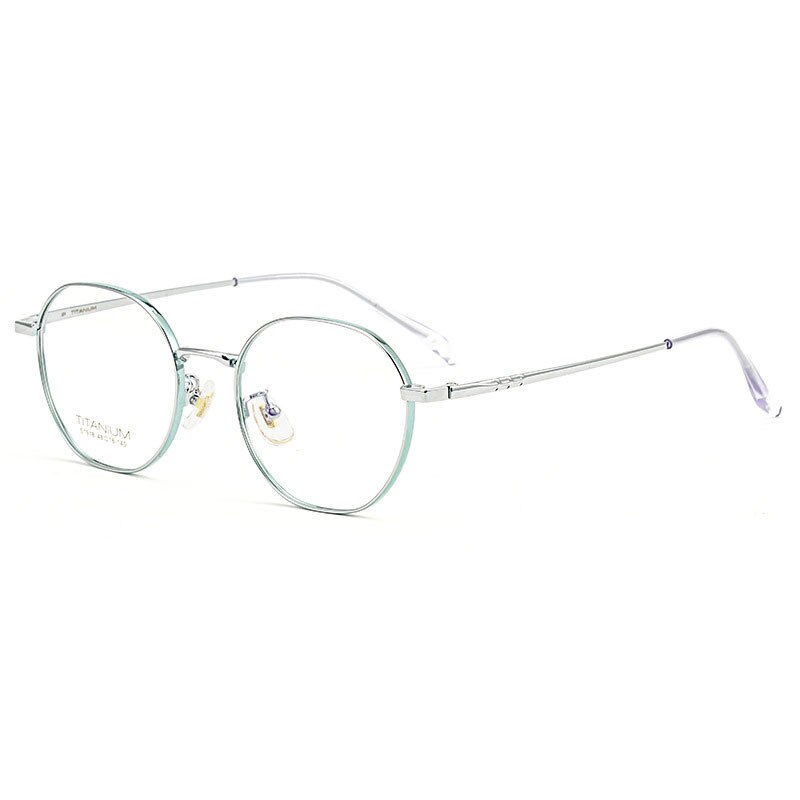 Hotony Women's Full Rim Round Titanium Frame Eyeglasses S1918 Full Rim Hotony Green Silver
