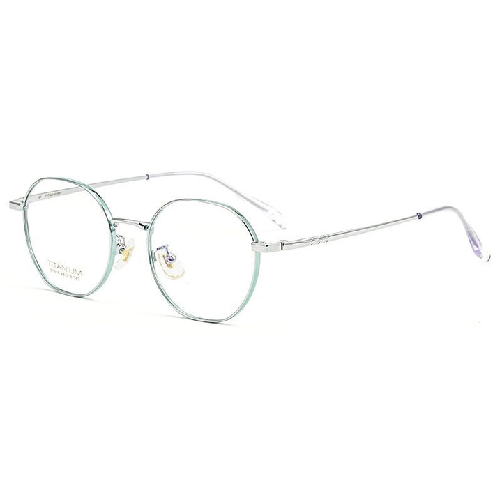 Hotony Women's Full Rim Round Titanium Frame Eyeglasses S1918 Full Rim Hotony Green Silver