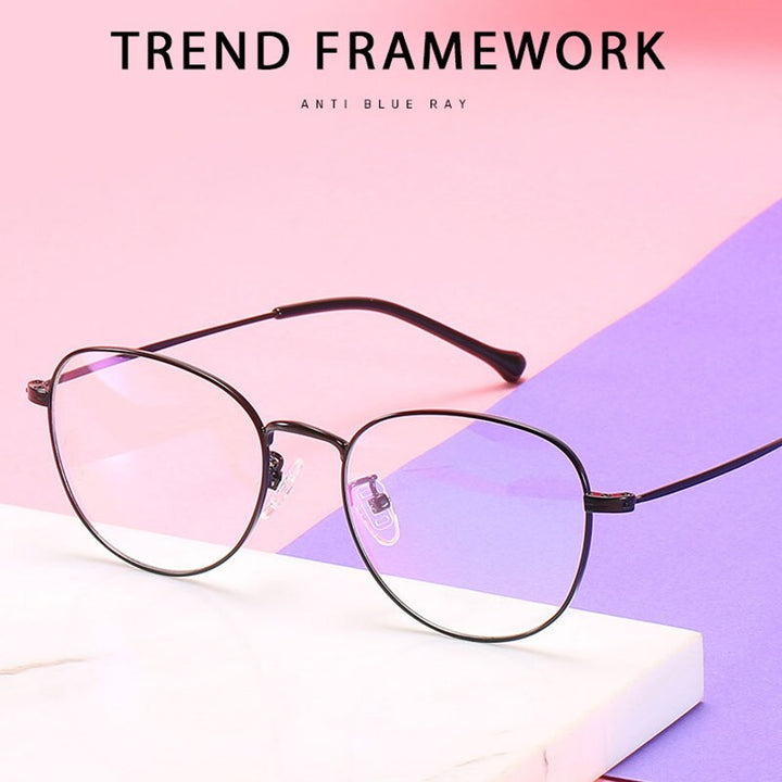 Hotony Unisex Full Rim Polygon Round Alloy Eyeglasses 7444 Full Rim Hotony
