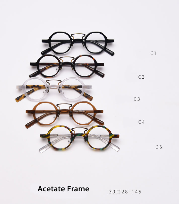 CCspace Unisex Full Rim Round Polygon Acetate Double Bridge Frame Eyeglasses 49833 Full Rim CCspace