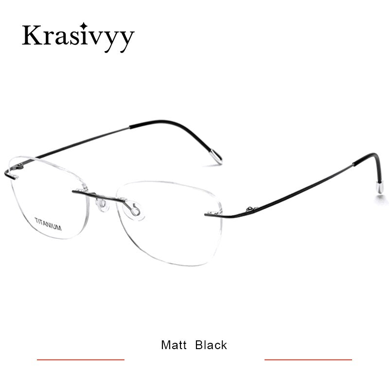 Krasivyy Unisex Rimless Oval Square Titanium Eyeglasses Kr6013 Rimless Krasivyy Matt Black