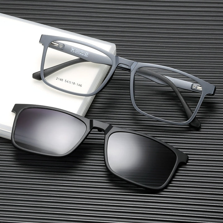Yimaruili Unisex Full Rim Resin Frame Eyeglasses With Polarized Lens Magnetic Clip On Sunglasses 2146 With Clip Ons Yimaruili Eyeglasses
