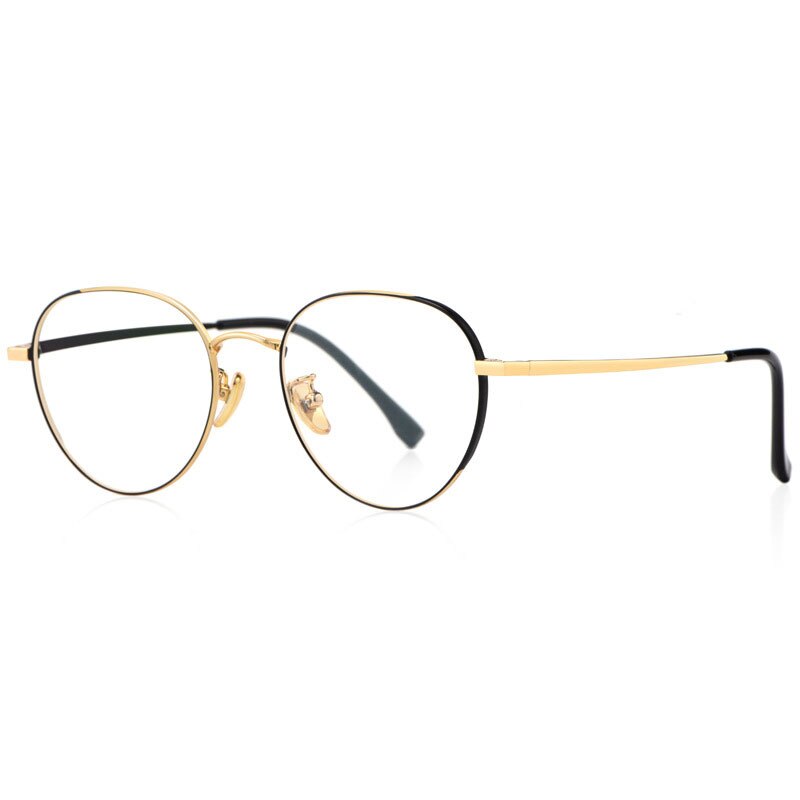 Hotony Women's Full Rim Round Beta Titanium Frame Spring Hinge Eyeglasses T3927 Full Rim Hotony Black Gold