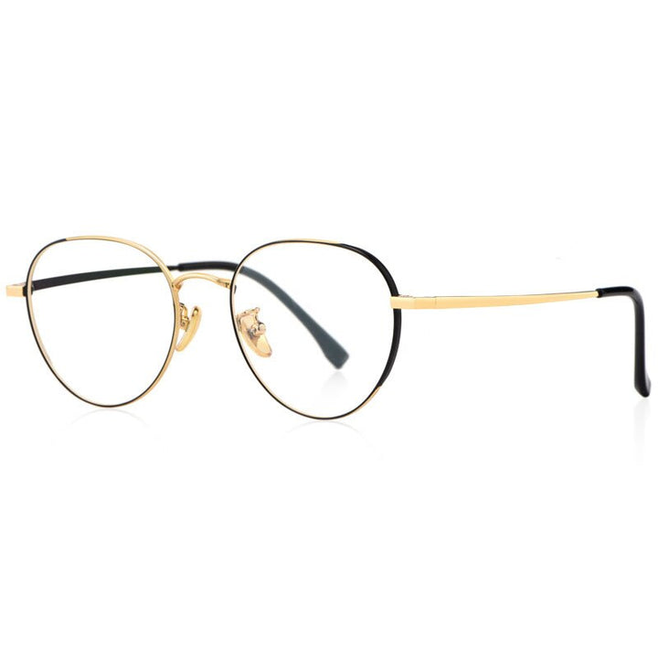 Hotony Women's Full Rim Round Beta Titanium Frame Spring Hinge Eyeglasses T3927 Full Rim Hotony Black Gold