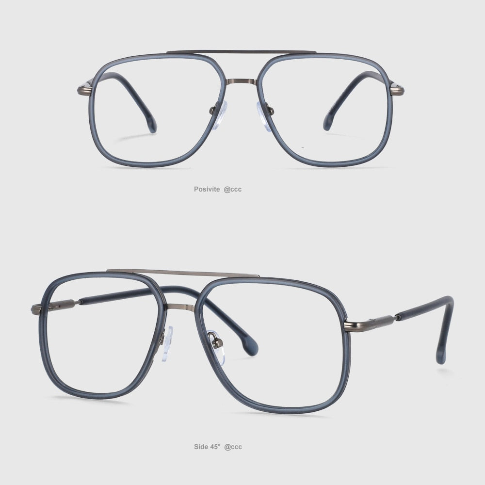 CCspace Unisex Full Rim Square Double Bridge Tr 90 Titanium Frame Eyeglasses 53947 Full Rim CCspace Blue