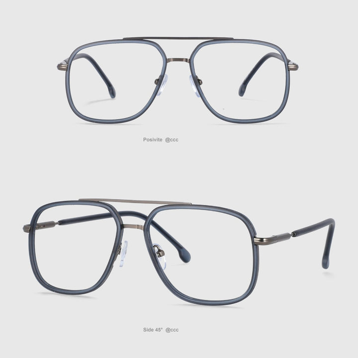 CCspace Unisex Full Rim Square Double Bridge Tr 90 Titanium Frame Eyeglasses 53947 Full Rim CCspace Blue